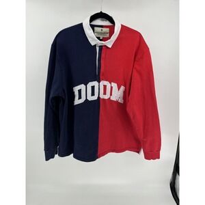 Gas Drawls MF DOOM Rugby Shirt XXL Navy Blue Red Longsleeve Cotton‎ Collared